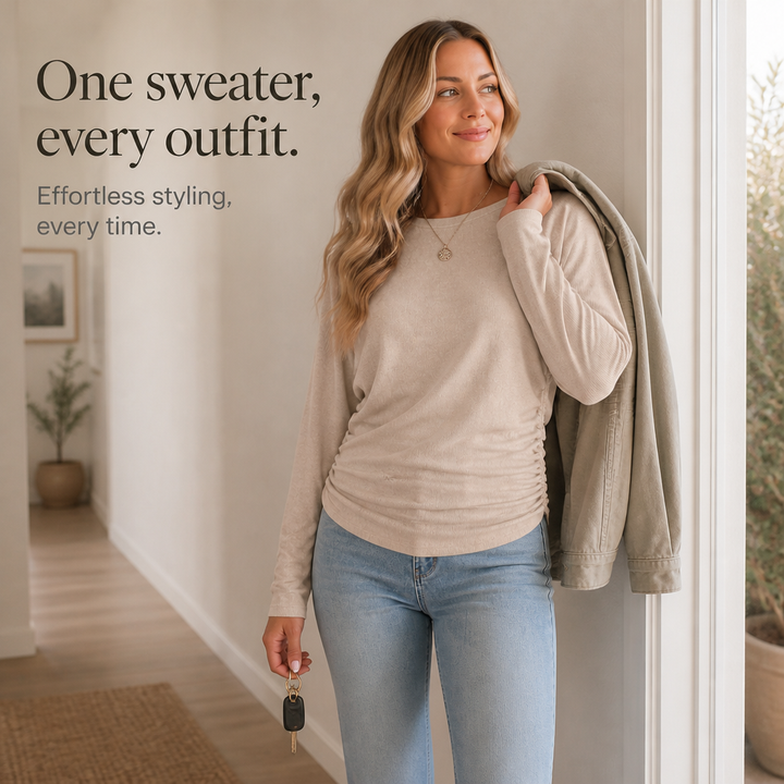 Ruchelle – Side-Ruched Batwing Knit Sweater