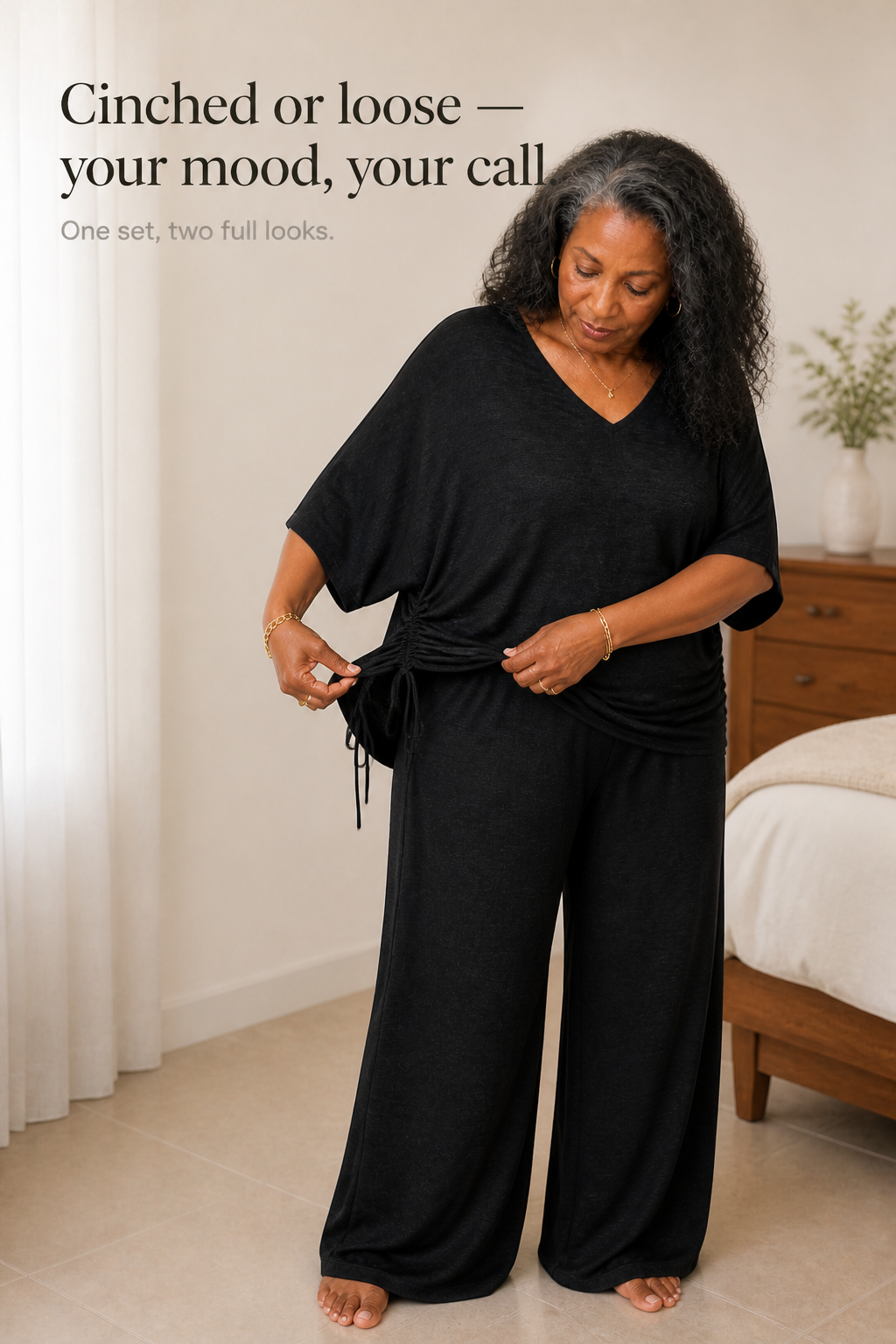 Wearbella – V-Neck Top And Wide-Leg Trouser Set