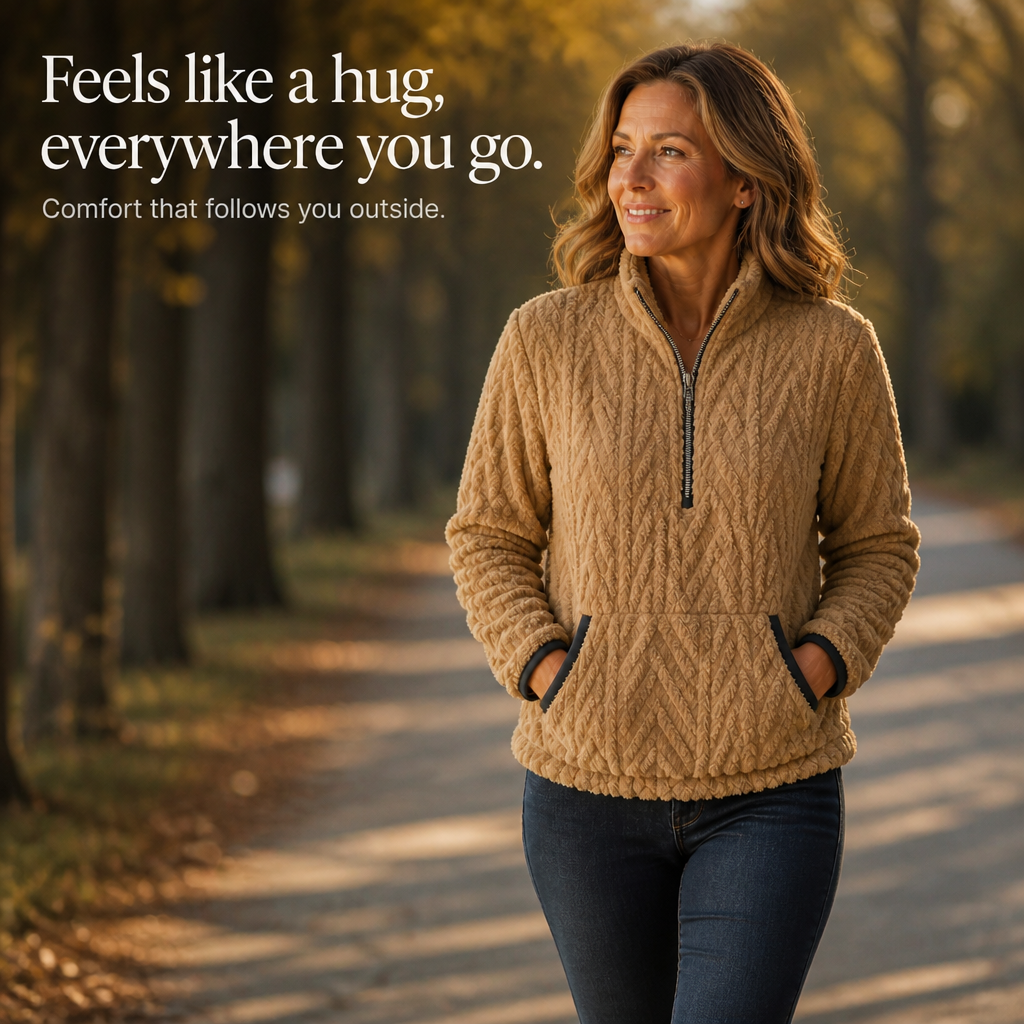 Plushly – Fuzzy Half-Zip Kangaroo Pocket Pullover