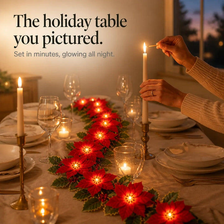 Poinsettia Glow – Battery-Powered Poinsettia LED Garland