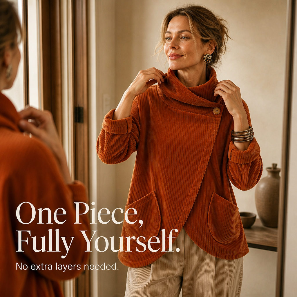 Draperly – Asymmetric Wrap Neckline Corduroy Jacket