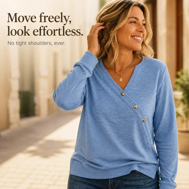 Everlane – Diagonal Button V-Neck Sweatshirt