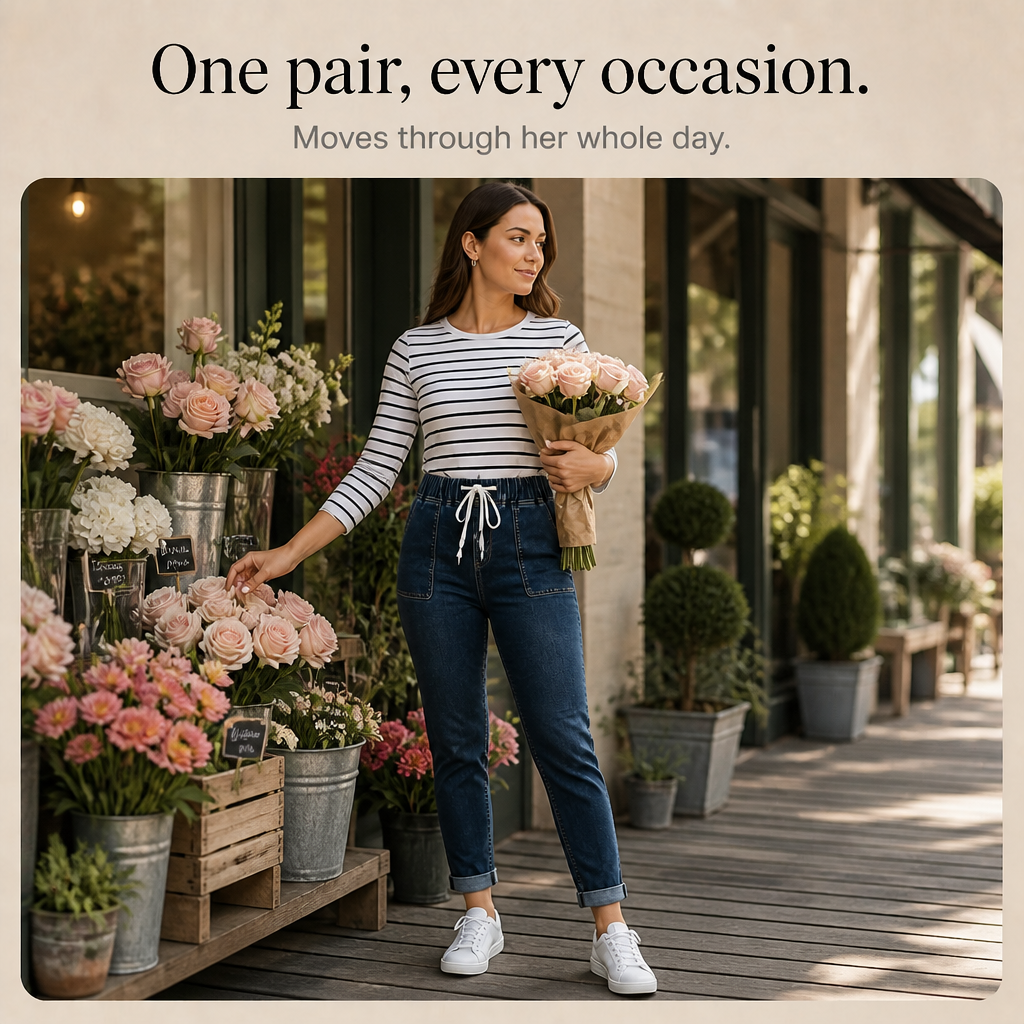 Wearbella – Drawstring Elastic-Waist Stretch Tapered Jeans