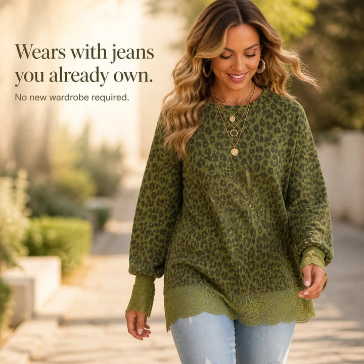Leopard Lace Layer Top – Leopard Print Faux-Layered Pullover