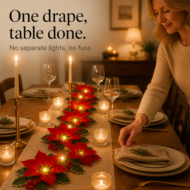 Hollyvia – Poinsettia LED Light-Up Garland