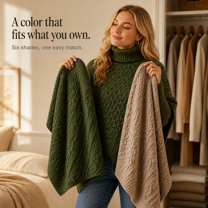 Cable & Cove – Cable-Knit Turtleneck Poncho Sweater