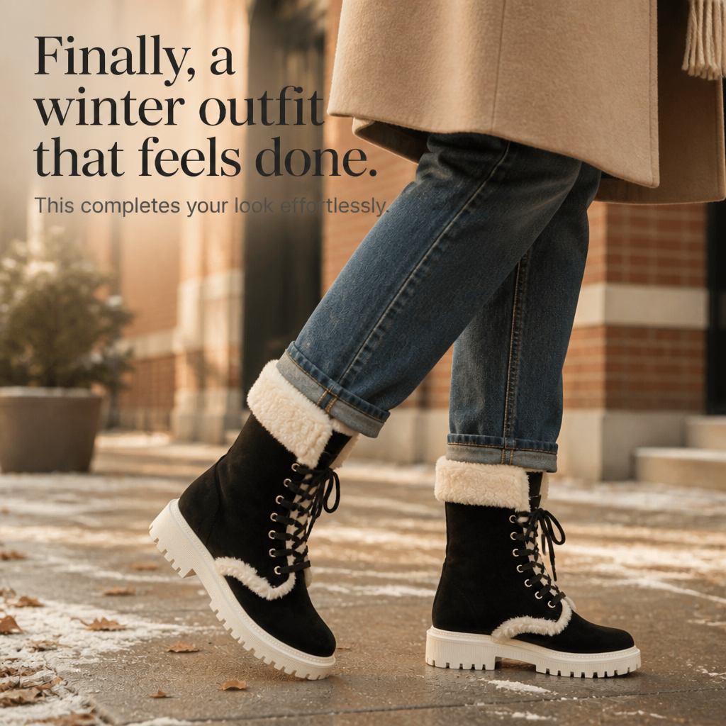 Velvara – Plush-Lined Lace-Up Mid-Calf Boots
