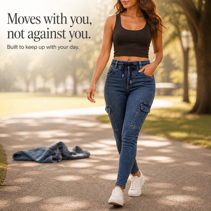DenimEase – Stretch Denim Cargo Jeggings