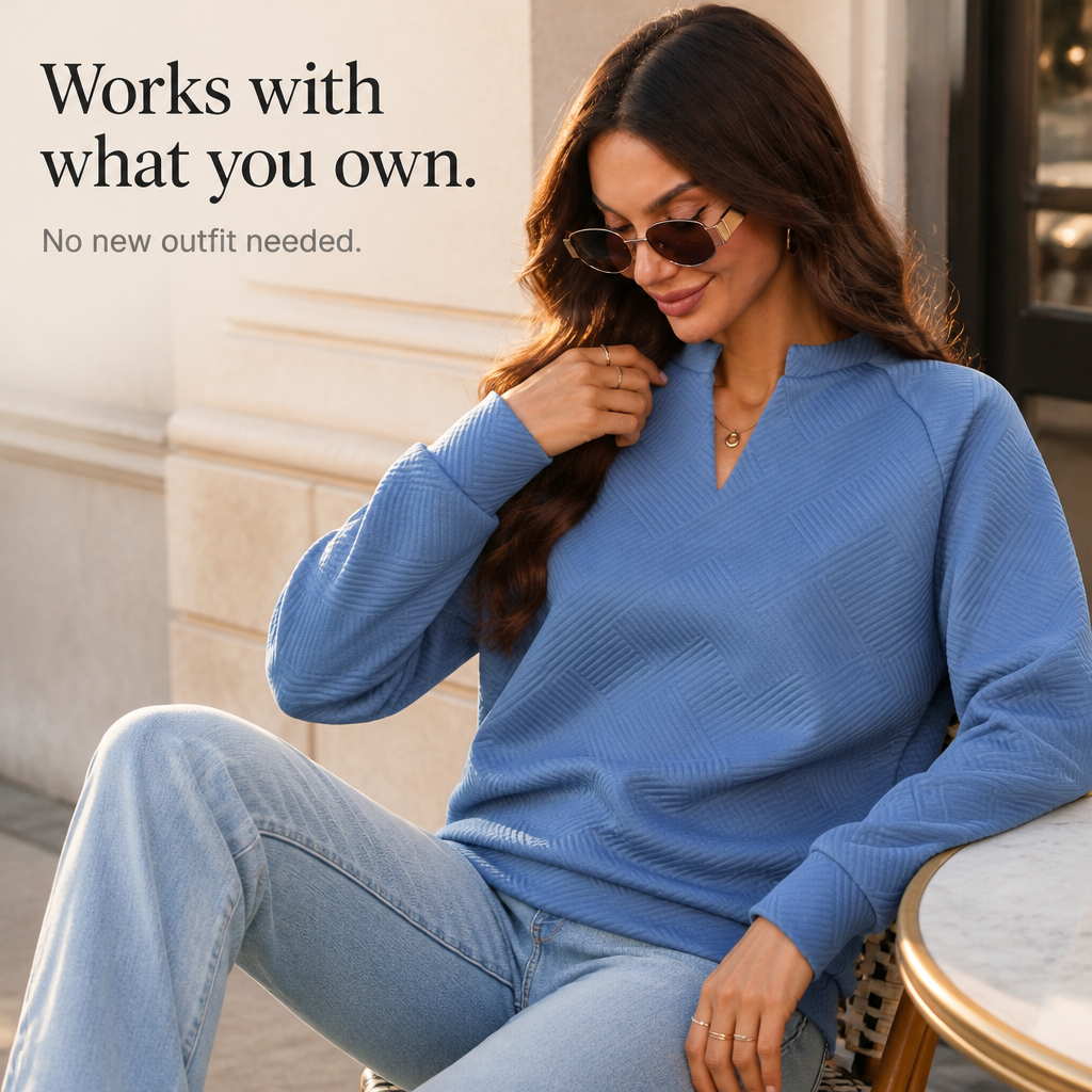 Stripewell – Striped Jacquard V-Neck Sweatshirt
