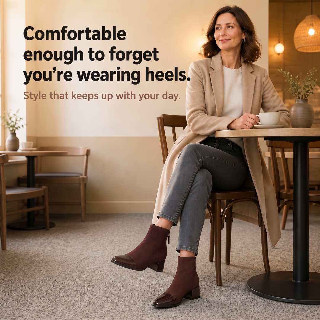Solvera – Pointed-Toe Chunky Heel Ankle Boots