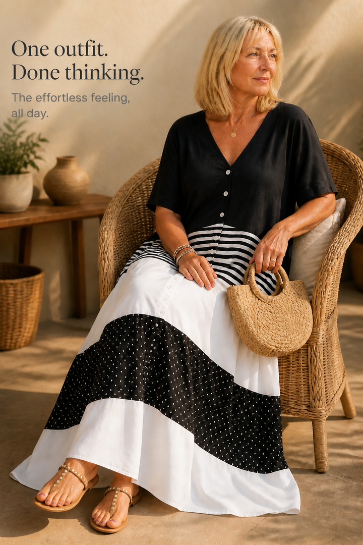 Lineluxe – V-Neck Button-Up Flowy Maxi Dress