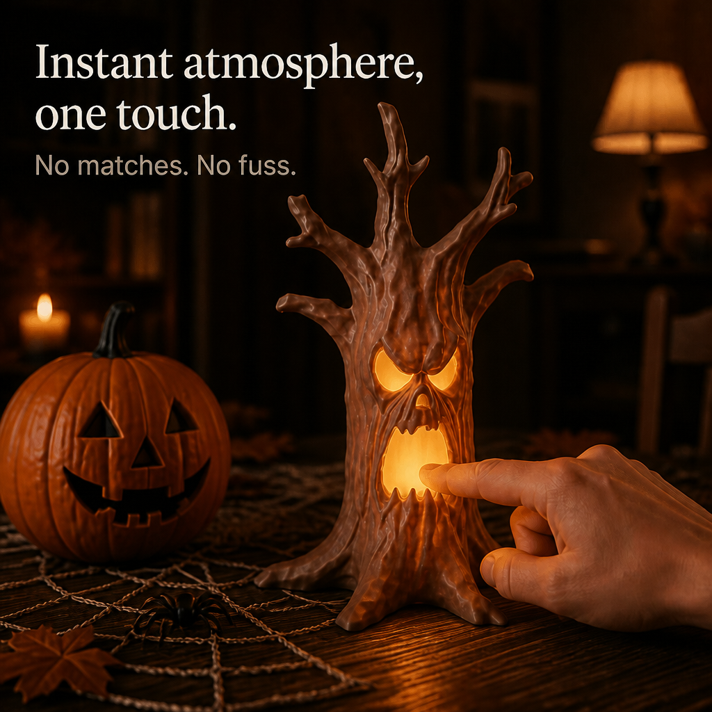 Hollowyn – Carved Face Glow-Through Tree Trunk