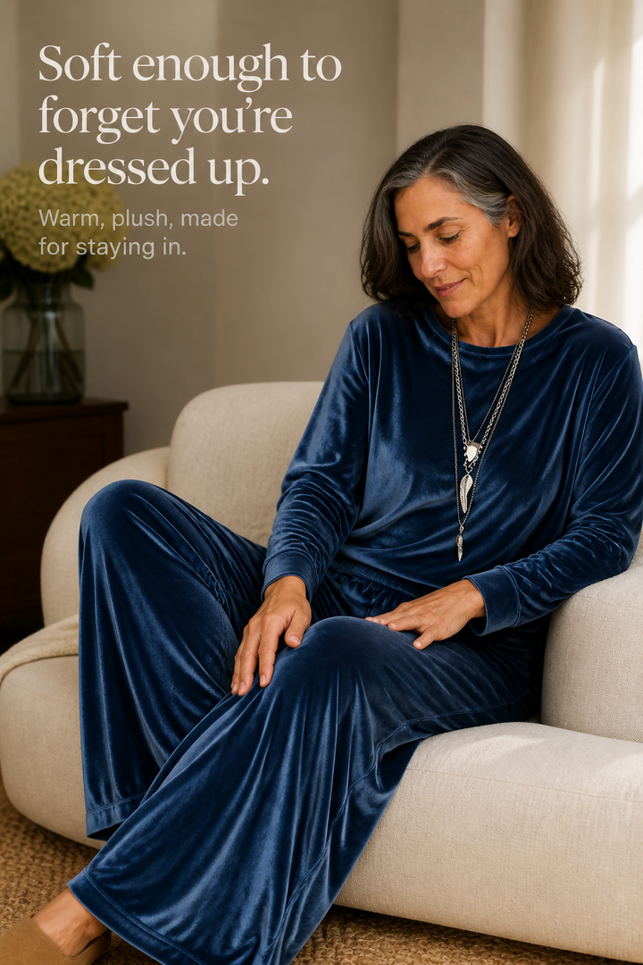 Duskvelor – Velvet-Look Wide-Leg Two-Piece Lounge Set