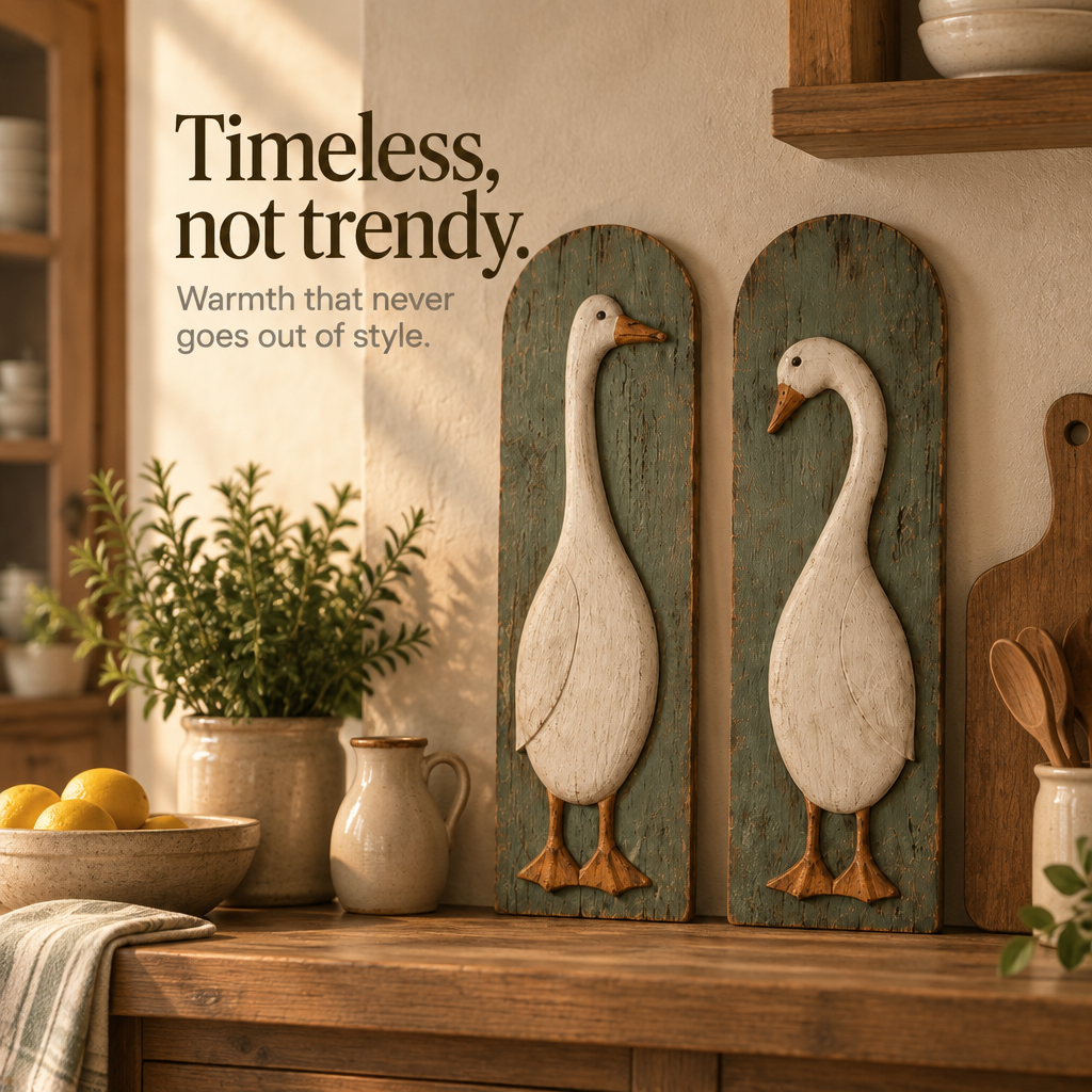 Farmvale – Rustic Wood Goose Wall Plaque Set