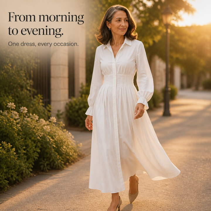 Wearbella – Pleated-Waist Belted Long-Sleeve Shirt Dress