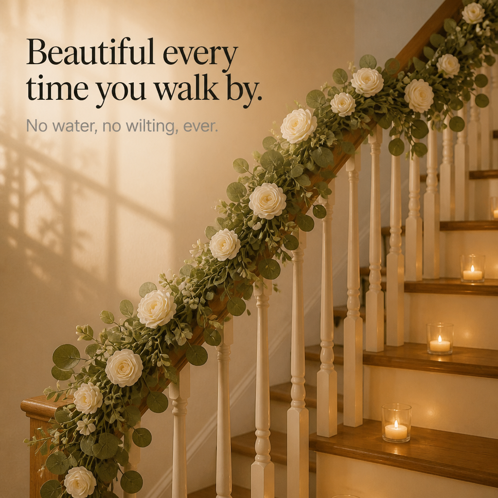 Roselune – White Rose And Eucalyptus Garland
