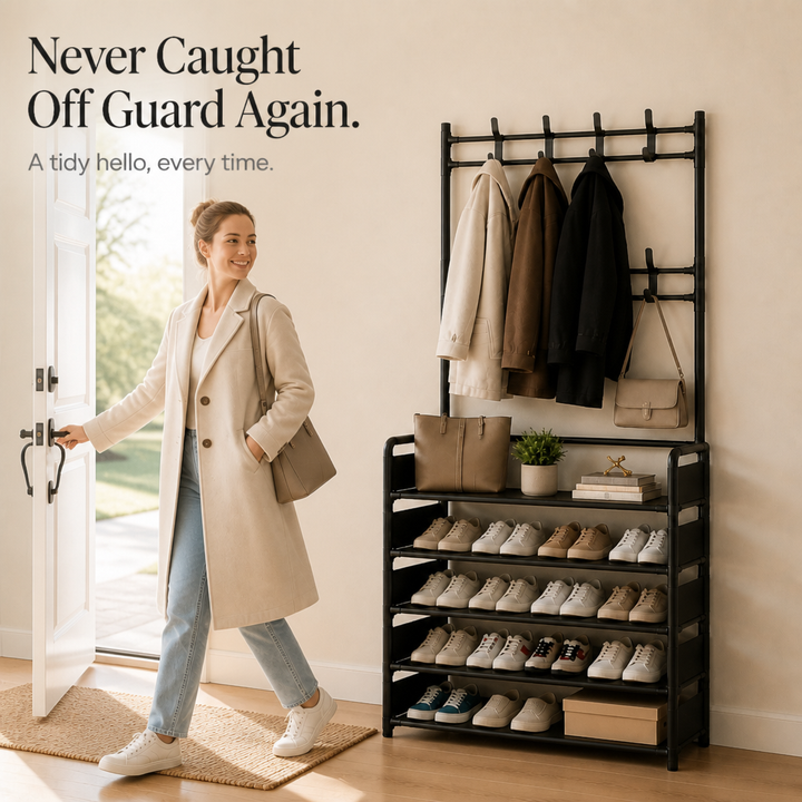 Haldrow – 3-Tier Shoe Rack With Coat Hooks