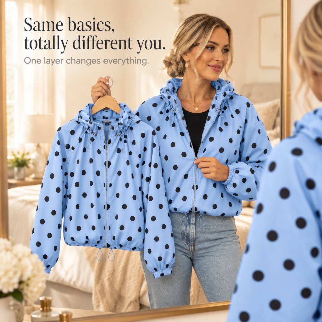Dotswing – Polka Dot Lantern Sleeve Oversized Jacket