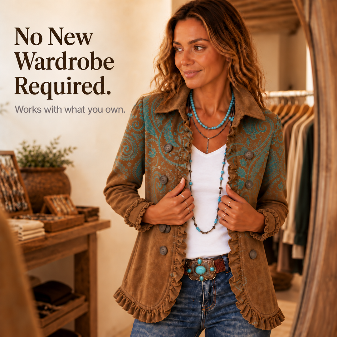 Paisley Belle – Ruffle-Trim Paisley Open-Front Jacket