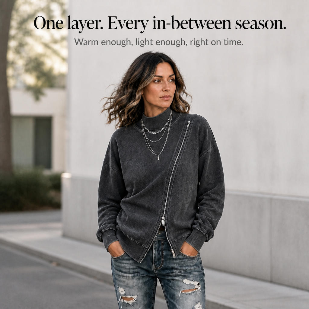 Slantwick – Diagonal Zip Drop-Shoulder Sweatshirt Jacket