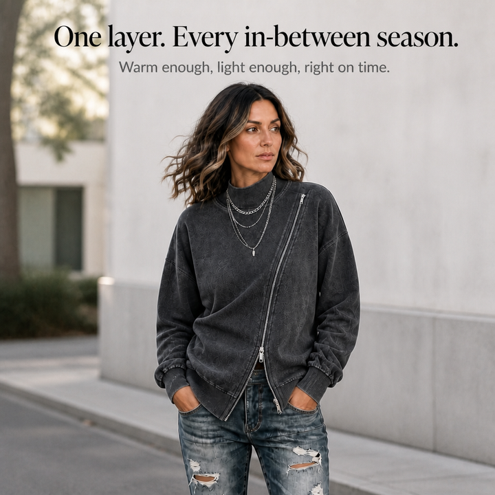 Slantwick – Diagonal Zip Drop-Shoulder Sweatshirt Jacket