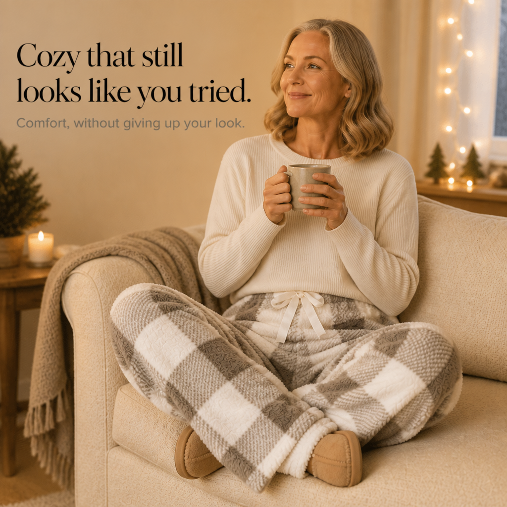 Plaidly – High-Waisted Plush Plaid Wide-Leg Lounge Pants