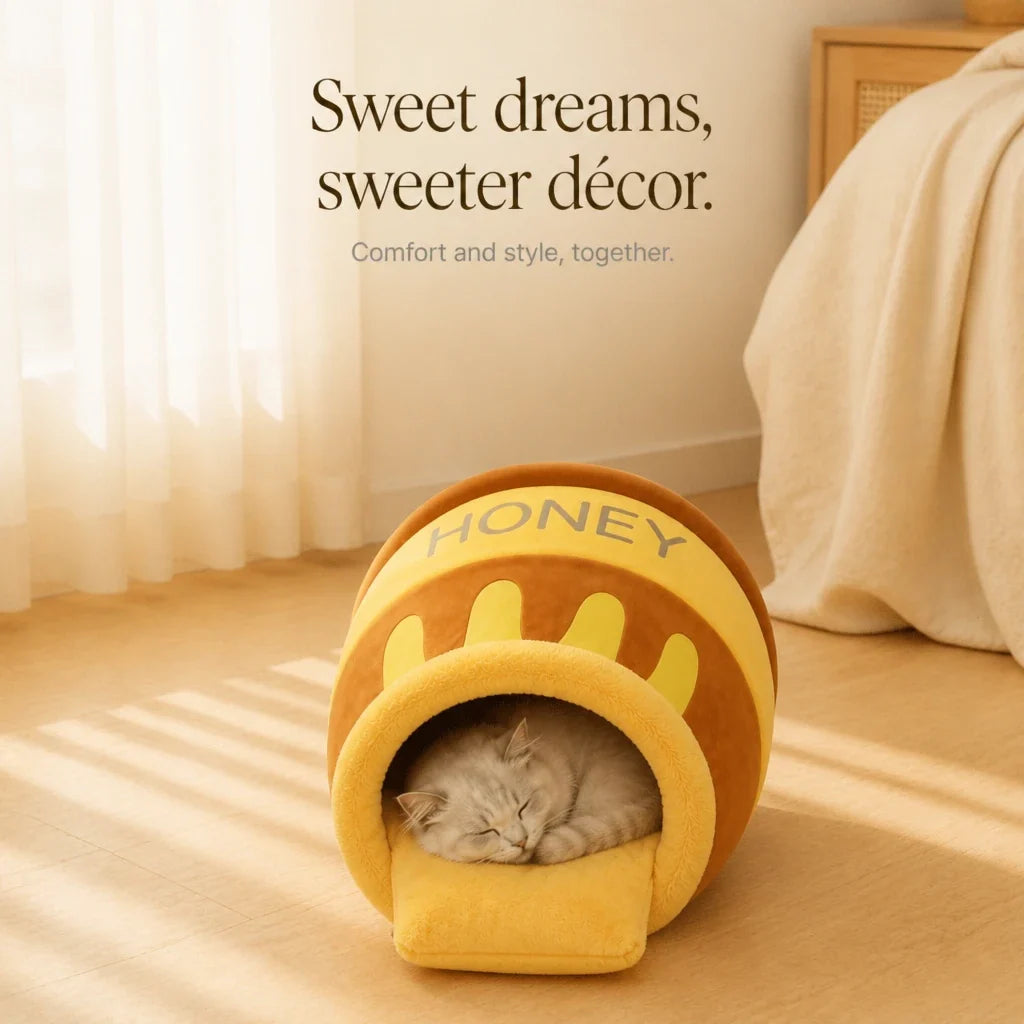 HoneyHaven – Honey Pot-Shaped Enclosed Pet Bed