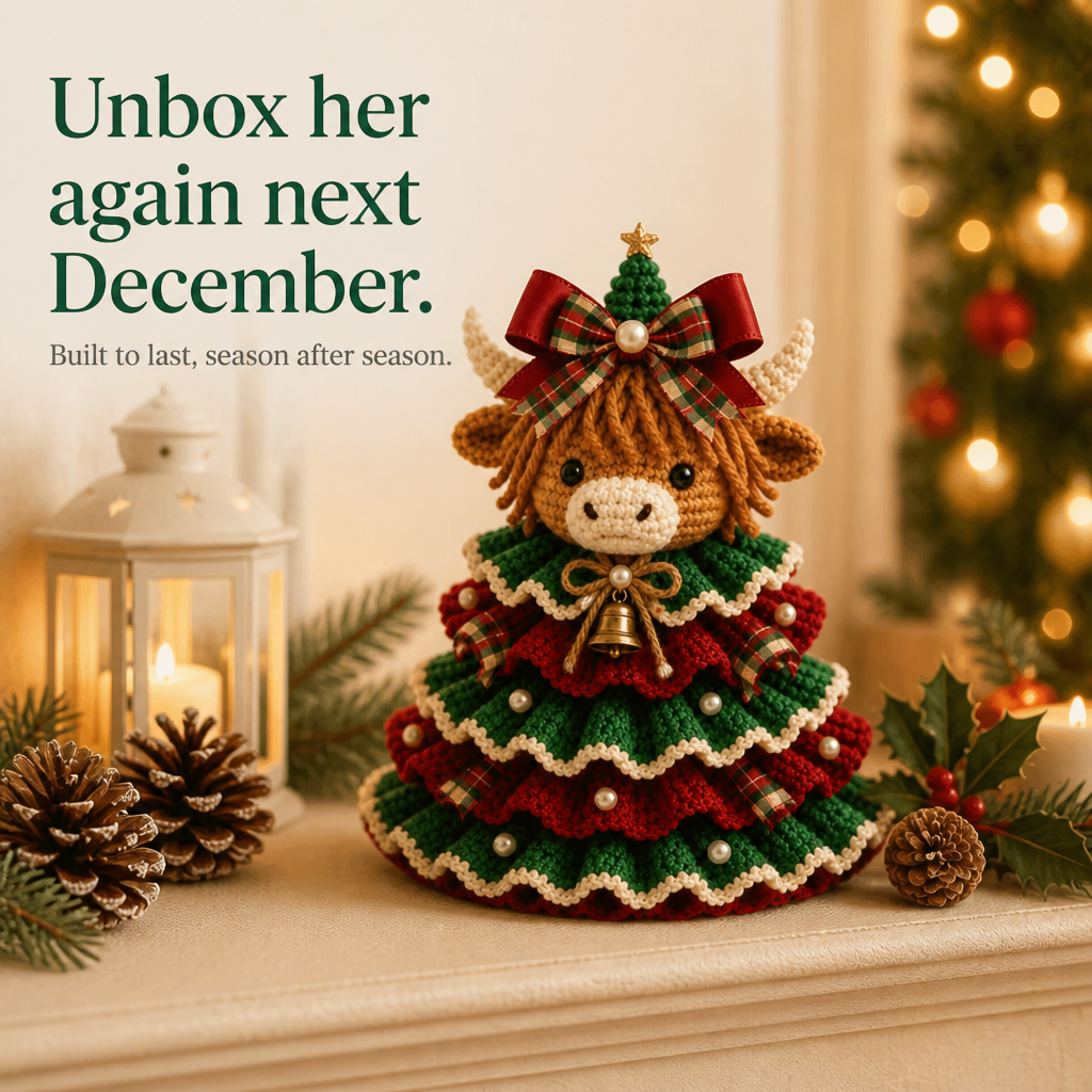 Cottagerow – Crochet Highland Cow Christmas Ornament Kit