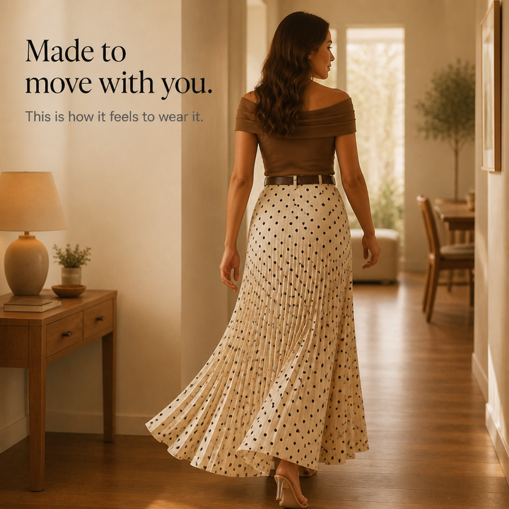 Wearbella – Polka Dot Pleated A-Line Midi Skirt