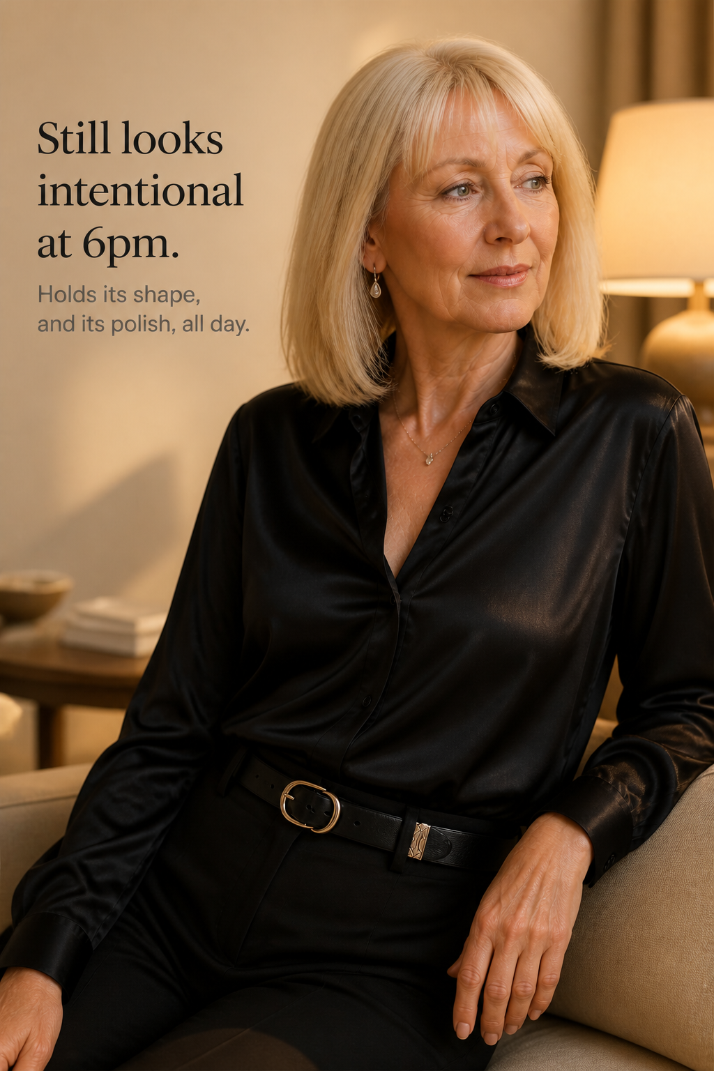 Placket & Poise – Concealed Placket Satin Long Sleeve Blouse