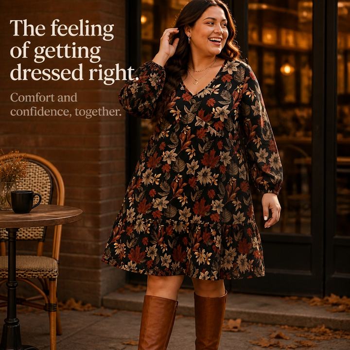 Maple Muse – Botanical Print Midi Dress