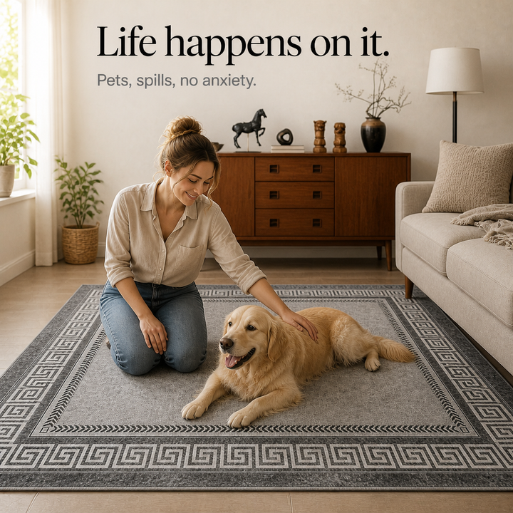Gripwell – Low-Pile Machine-Washable Greek Key Area Rug
