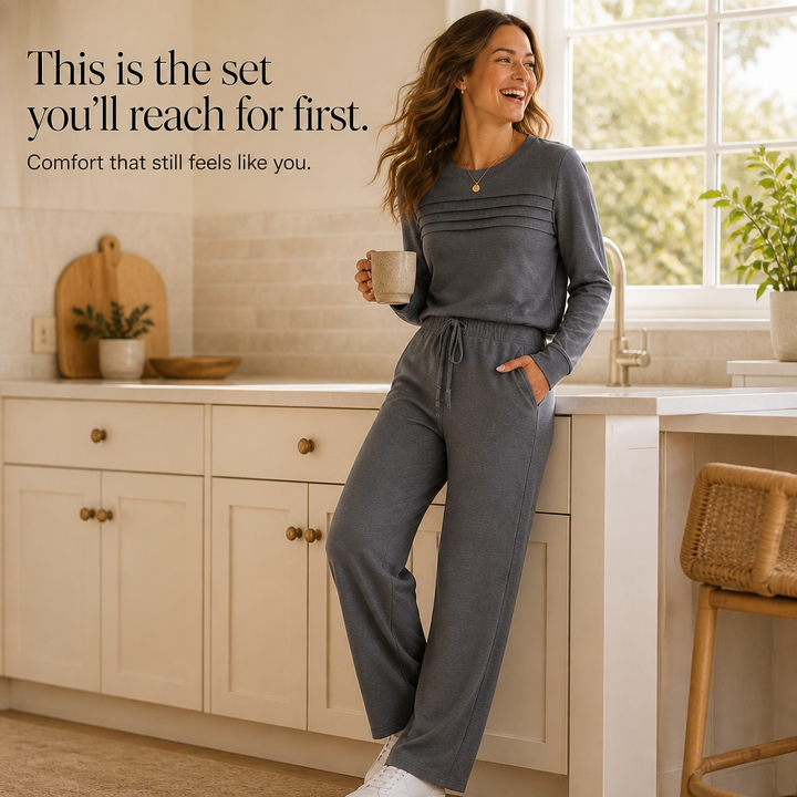 Wearbella – Pleated Crew Neck Drawstring Waist Lounge Set