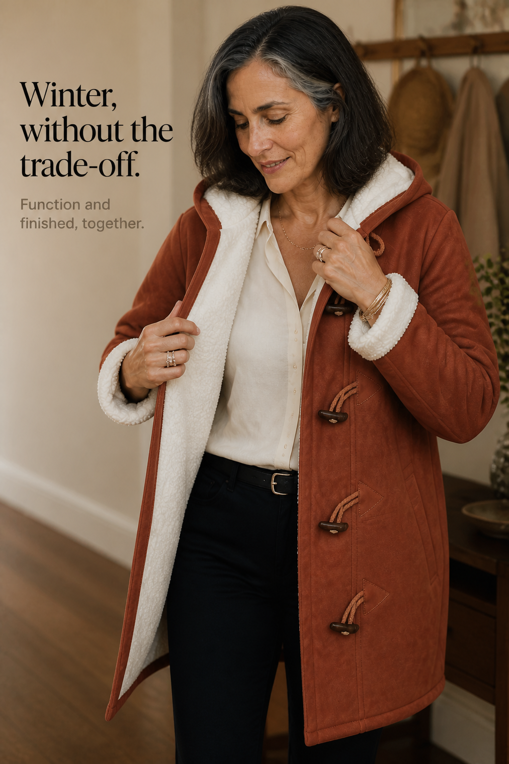 Suedeluxe – Hooded Faux Suede Coat With Plush Lining