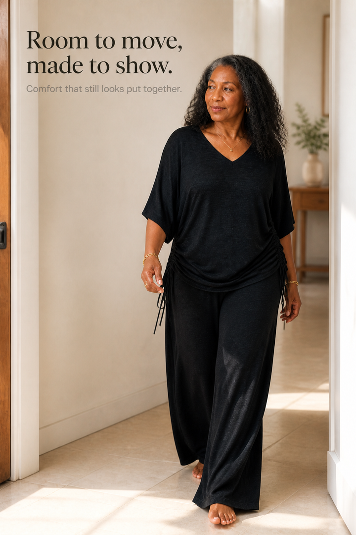Wearbella – V-Neck Top And Wide-Leg Trouser Set
