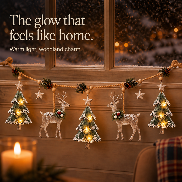 Woodland Glow – Pine Cone And Deer Christmas Garland