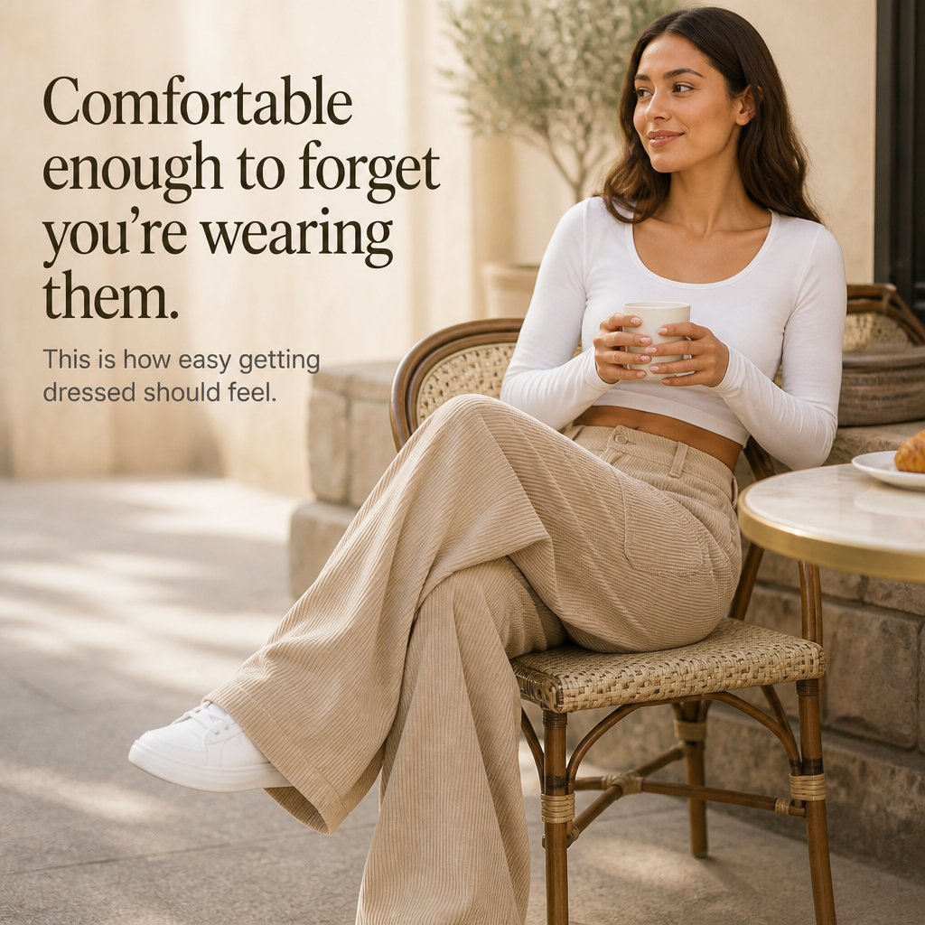 Cordelle – High-Waisted Stretch Corduroy Wide-Leg Trousers