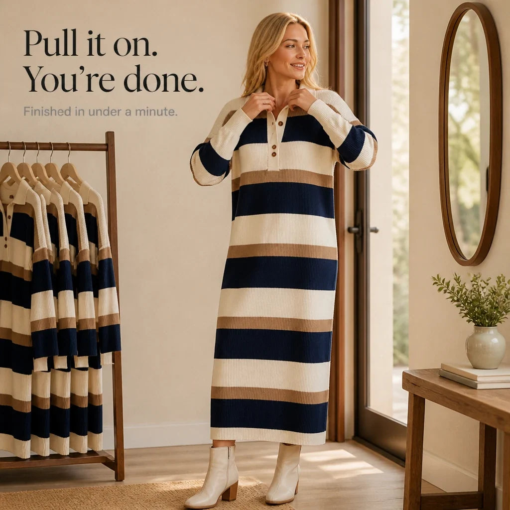 Collara – Striped Knit Polo-Collar Dress