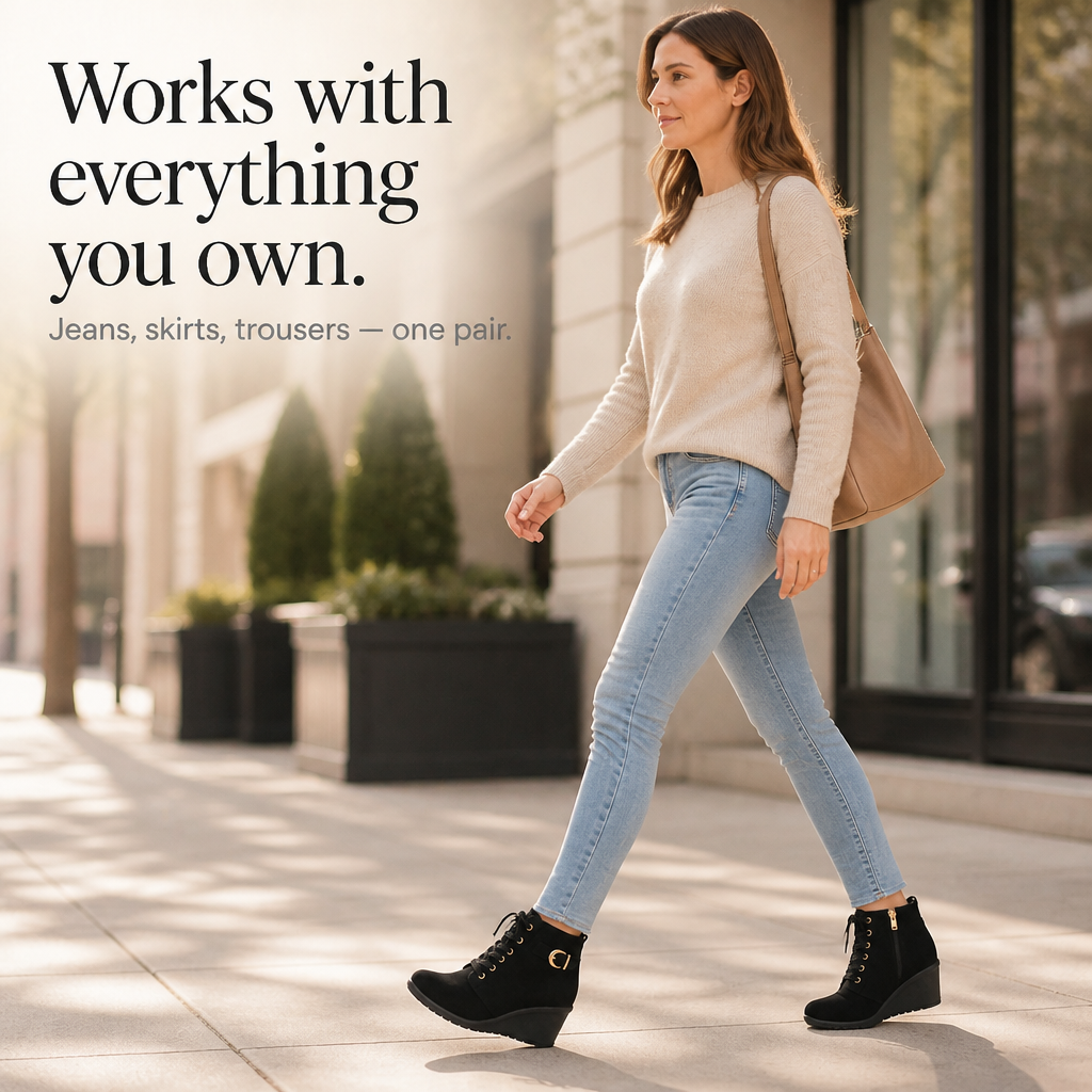 Wearluxe – Buckle-Strap Concealed Wedge Ankle Boots