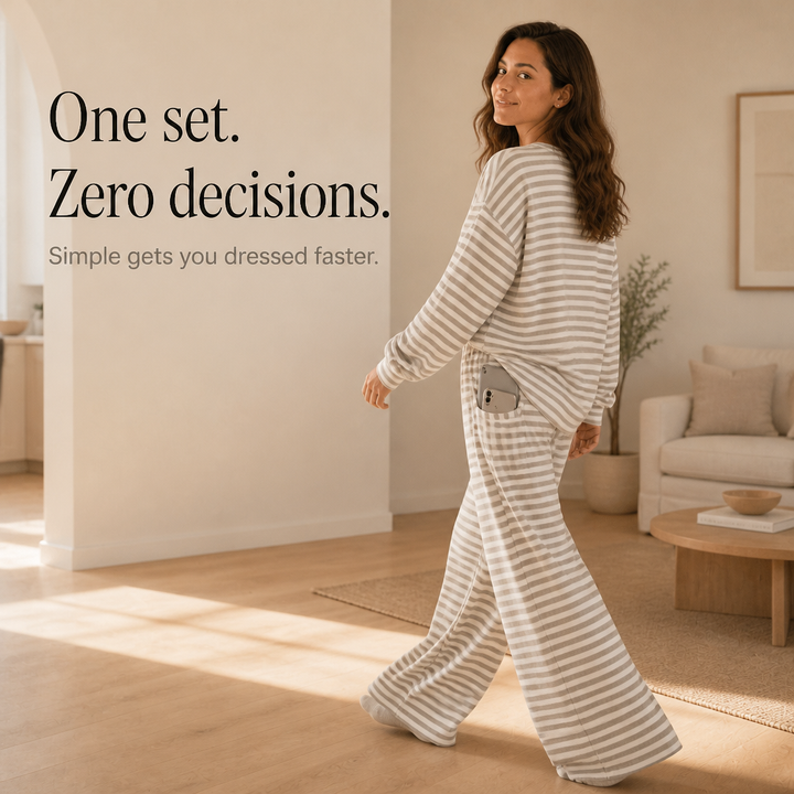 Stripe & Ease – Striped Top And Drawstring Wide-Leg Pants Set