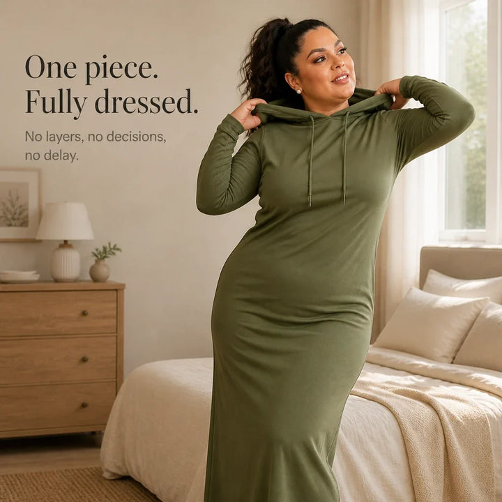 Easehaven – Hooded Pocket Knit Maxi Dress