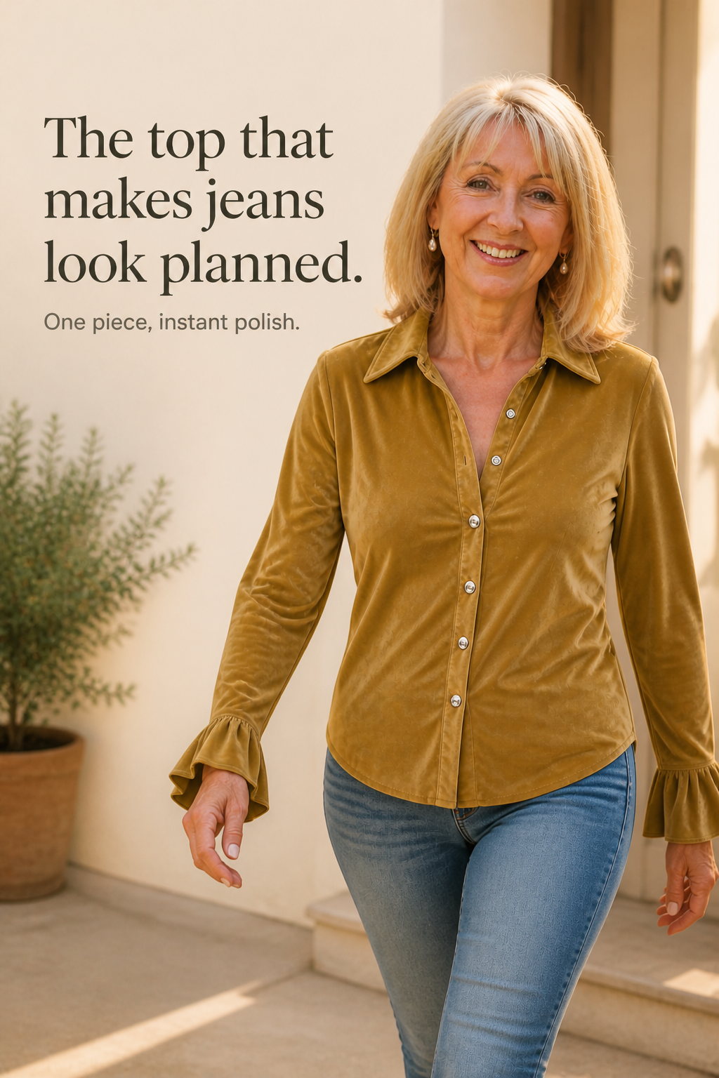 Verbette – Ruffle Cuff Button-Front Blouse
