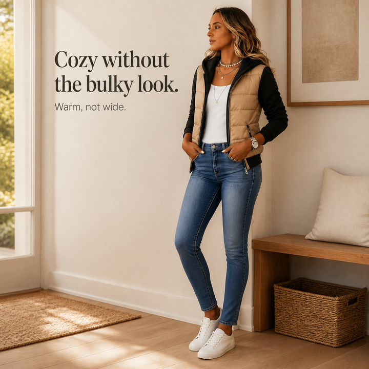 Coeza – Mixed-Media Quilted Puffer Knit-Sleeve Jacket