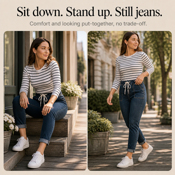 Wearbella – Drawstring Elastic-Waist Stretch Tapered Jeans