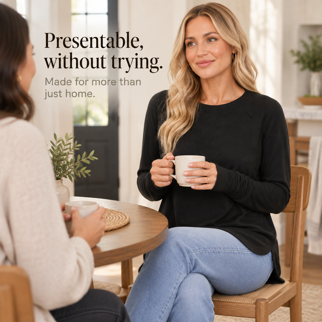 Cozelle – Thumbhole Cuff Side-Split Knit Top