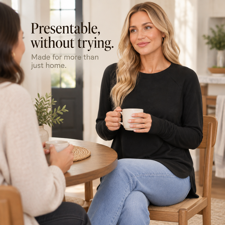 Cozelle – Thumbhole Cuff Side-Split Knit Top