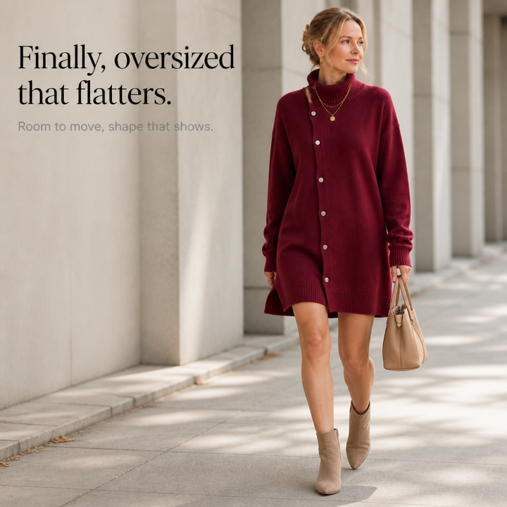 Wrapdaya – Oversized High-Neck Button Cardigan