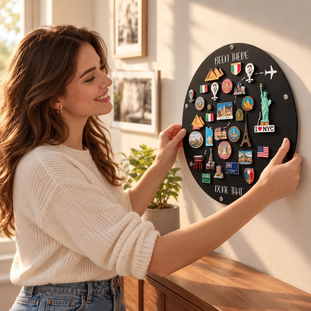 TripTale – Black Round Travel Magnet Display Board