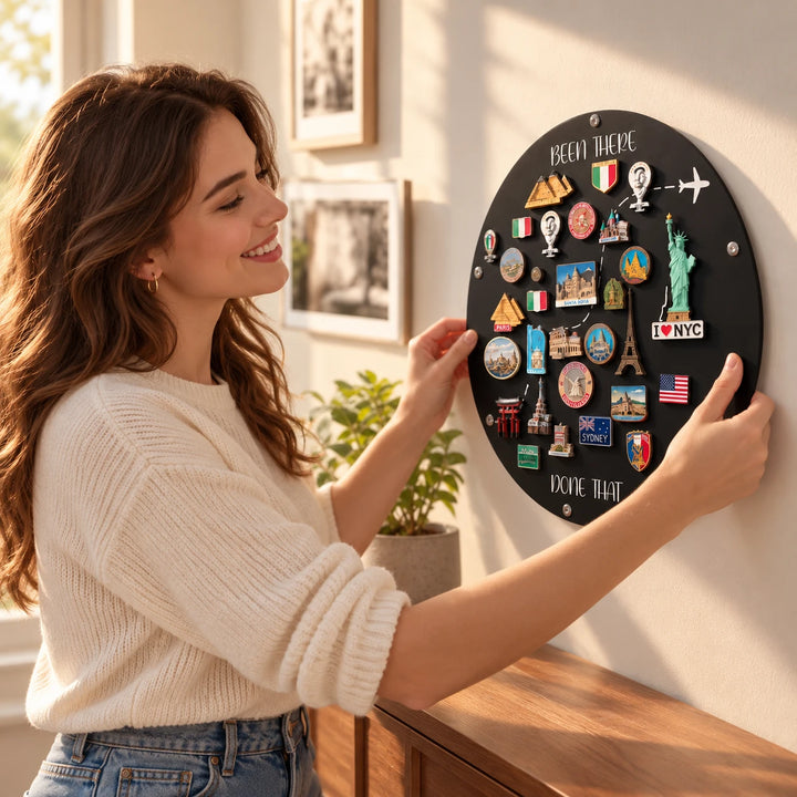 TripTale – Black Round Travel Magnet Display Board