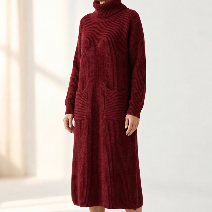 Velara – Women's Relaxed Turtleneck Sweater Dress with Pockets